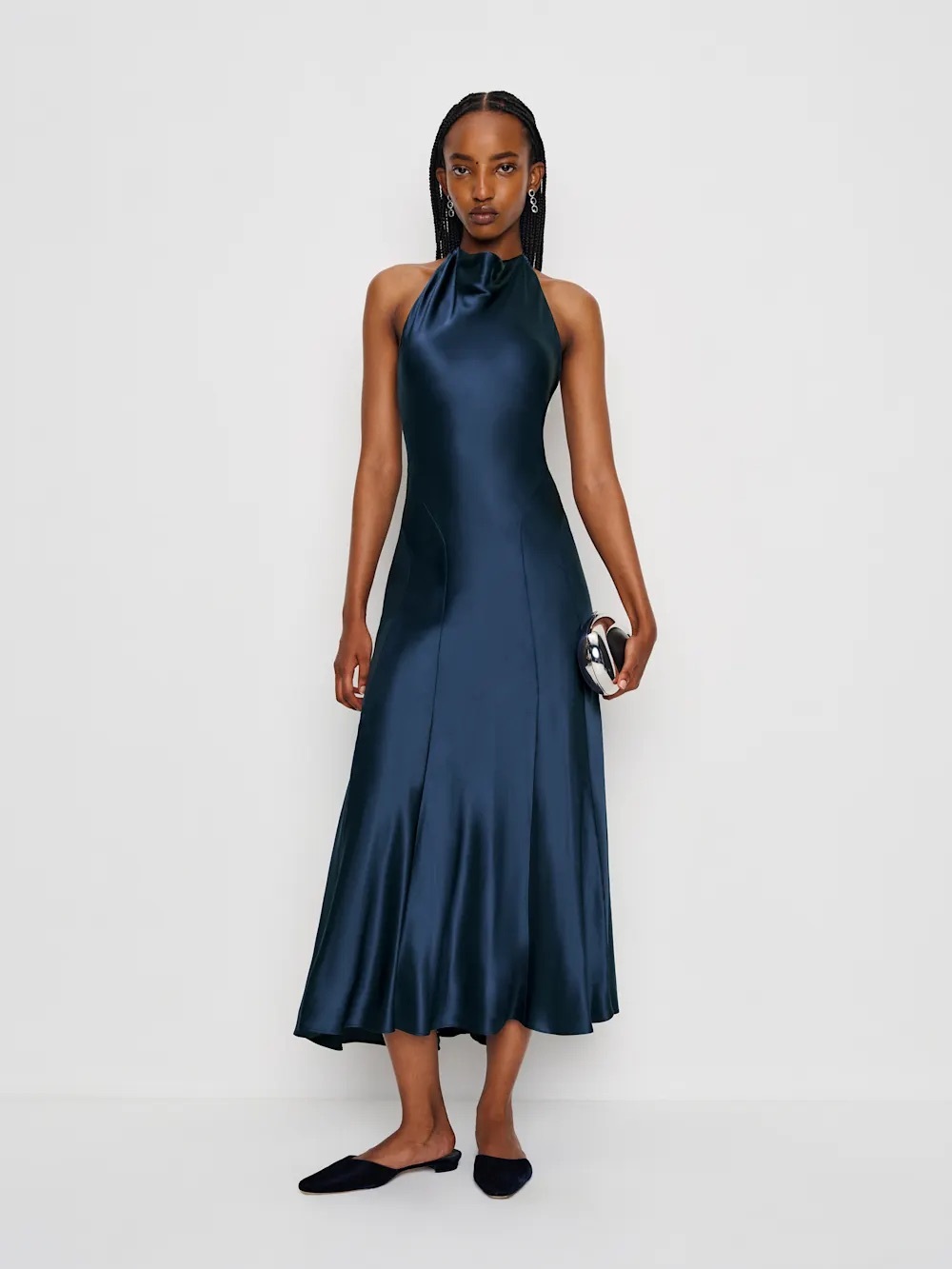 NEW Reformation Kaylah Silk Dress In Navy Size 10